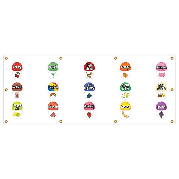 15 Flavors Snow Cone Banner Heavy Duty 13 Oz Vinyl with Grommets